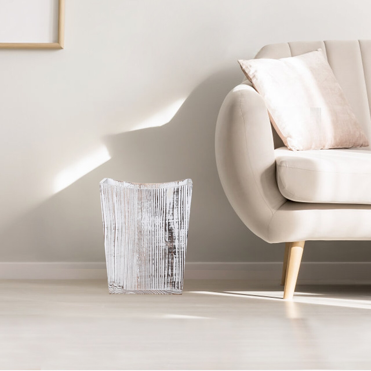 Rustic Farmhouse Wooden Trash Can Decorative Wood Garbage Bin for Kitchen, Bathroom, Office